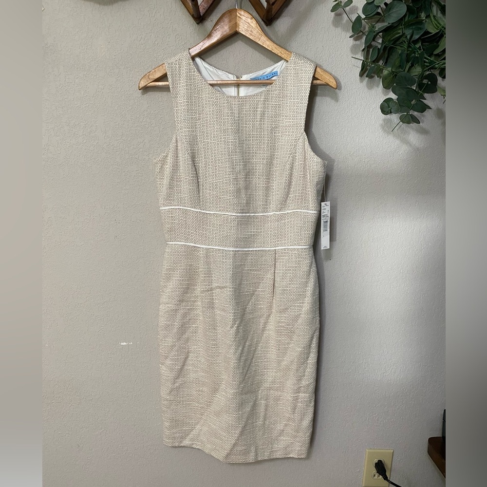 ANTONIO MELANI Poppy caramel/powder Saint tropez tweed sleeveless sheath dress 6